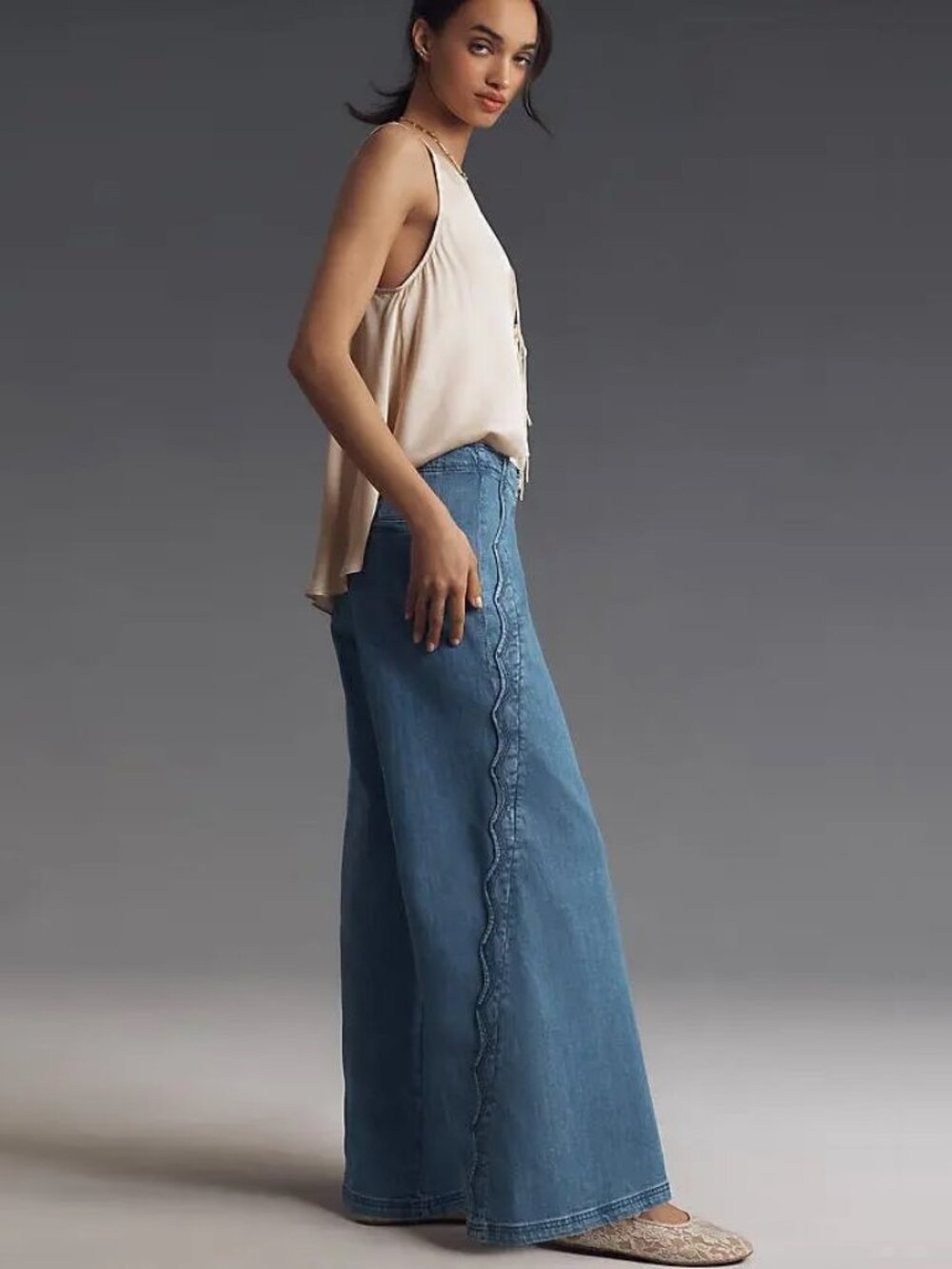Maeve Scallop-Edge High-Rise Wide-Leg Jeans NWOT